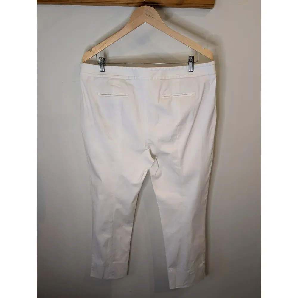 Tory Burch Women's White Cropped Pants Stretch Cotton Tailored Size 14